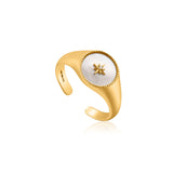 Gold Mother of Pearl Emblem Signet Ring
